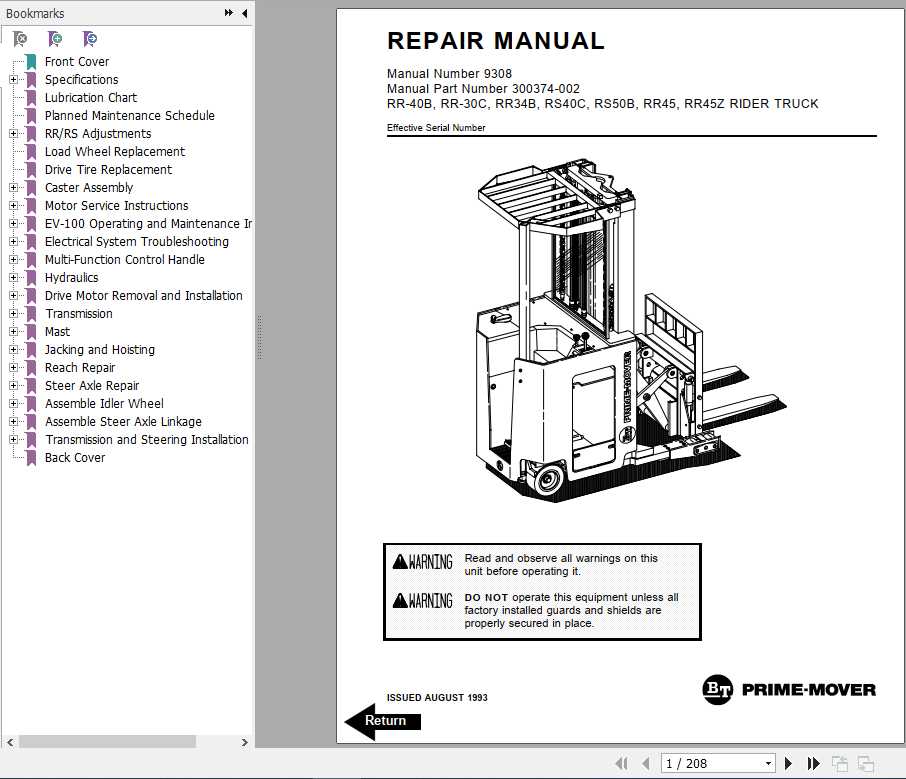 BT Rider Truck RR40B RR30C RR34B RS40C RS50B Repair Manual 1
