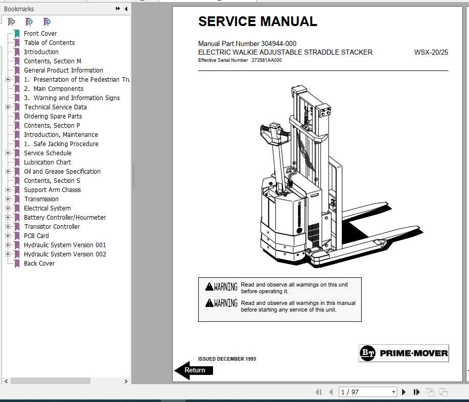 BT Straddle Stacker WSX20 WSX25 Shop Manual 3