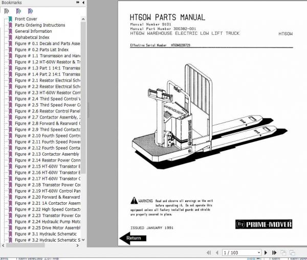 BT Warehouse Electric Low Lift Truck HT 6W Shop Manual 1