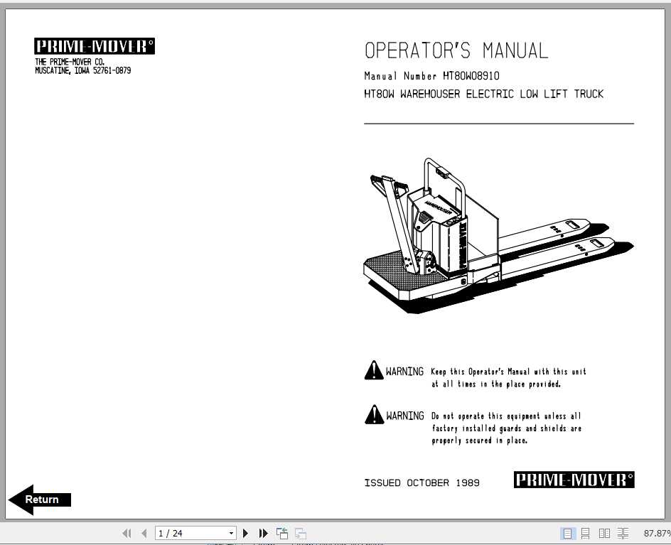 BT Warehouse Electric Low Lift Truck HT80 W Operator Parts Manuals 1