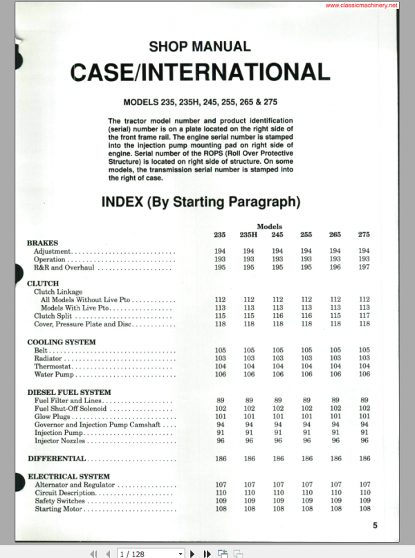 CASE International 235 275 Series Shop Manual 1