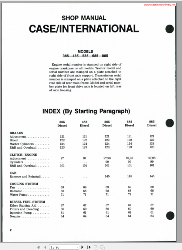 CASE International 385 885 Series Shop Manual 1 1