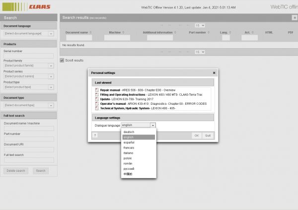 CLAAS WebTIC Offline 01.2021 Operator Manual Repair Manual and Service Documentation 2