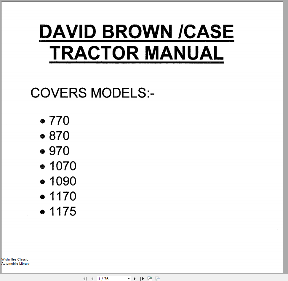 Case David Brown 770 1175 Shop Manual 1