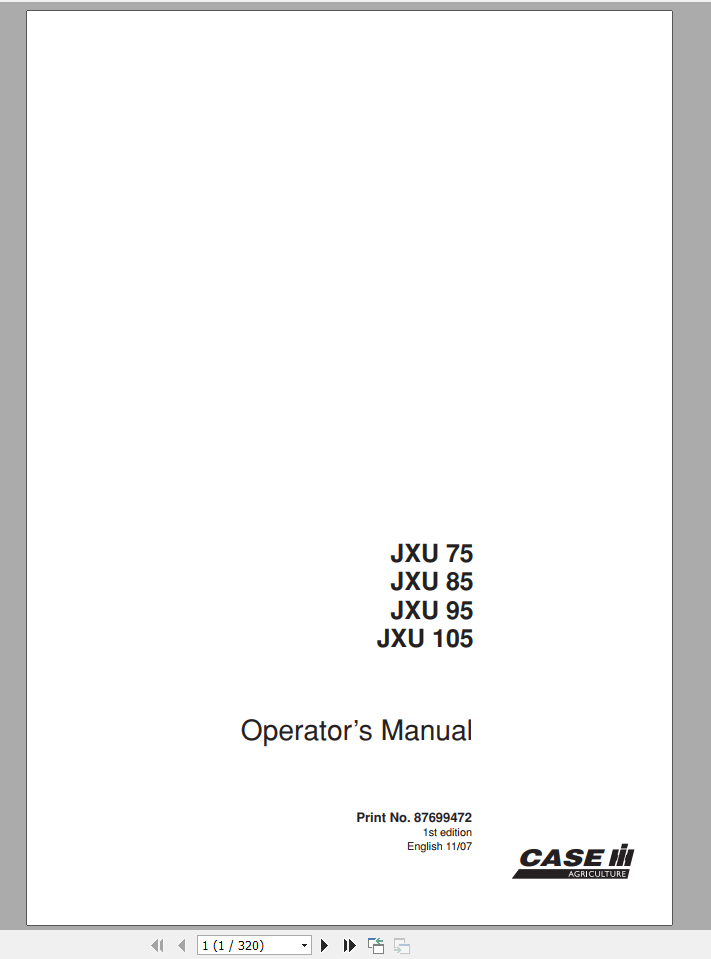 Case IH JXU 75 85 95 105 Operator Manual 87699472 1
