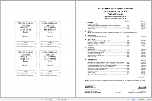 Case IH MX100 MX110 MX120 MX135 Series Tractors Service Repair Manual 1