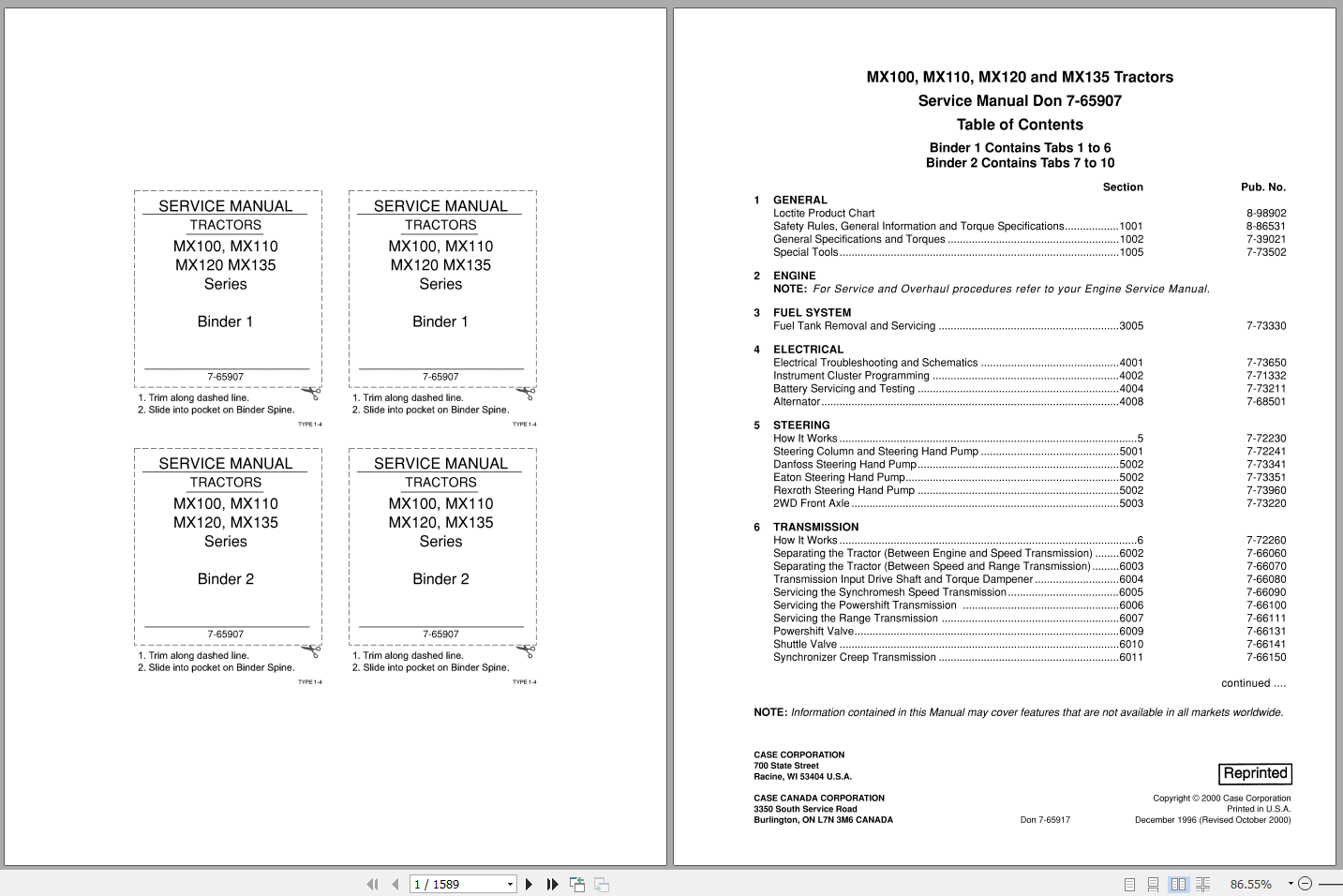 Case IH MX100 MX110 MX120 MX135 Series Tractors Service Repair Manual 1