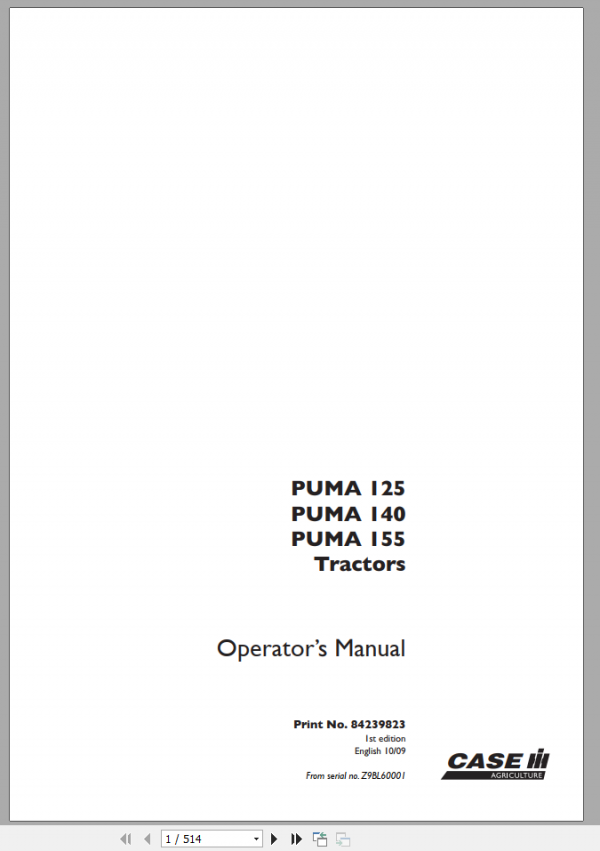Case IH Puma 125 155 Tractor Operator Manual 1