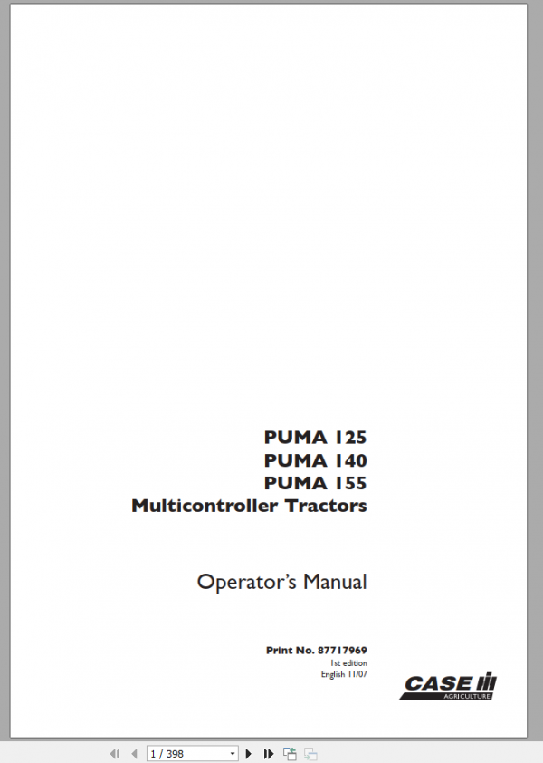 Case Multicontroller Tractors Puma 125 155 Operator Manual 87717969