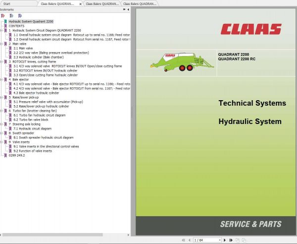 Claas Balers QUADRANT 2200 QUADRANT 2200 RC EN Electric Hydraulic System 1