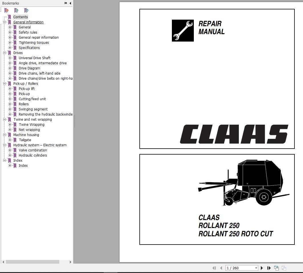 Claas Balers ROLLANT 250 ROLLANT 250 ROTO CUT Repair Manual 1