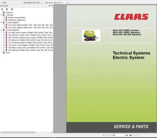 Claas Balers ROLLANT 354 340 355RC Standard 355RC Comfort Electric Hydraulic System 2
