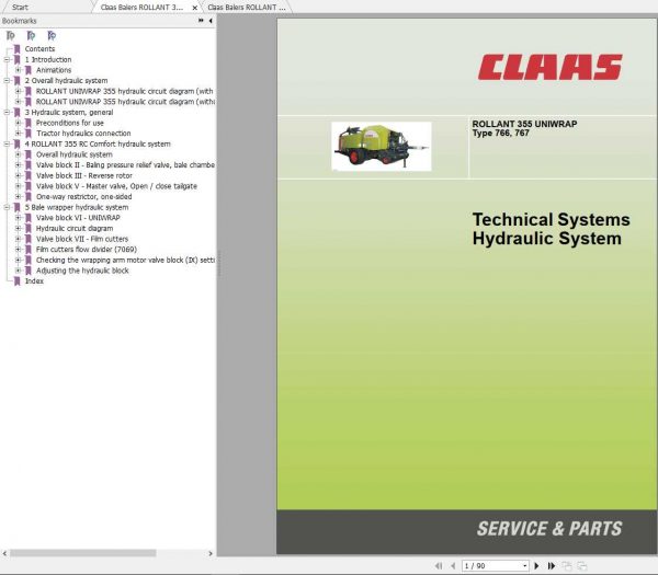 Claas Balers ROLLANT 355 Uniwrap Type 766 767 Electric Hydraulic System 1