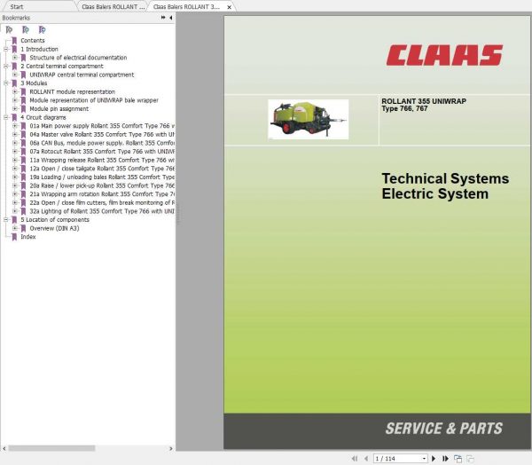Claas Balers ROLLANT 355 Uniwrap Type 766 767 Electric Hydraulic System 2