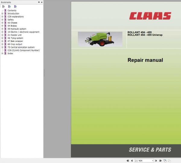 Claas Balers ROLLANT 454 455 ROLLANT 454 455 Uniwrap Repair Manual 1