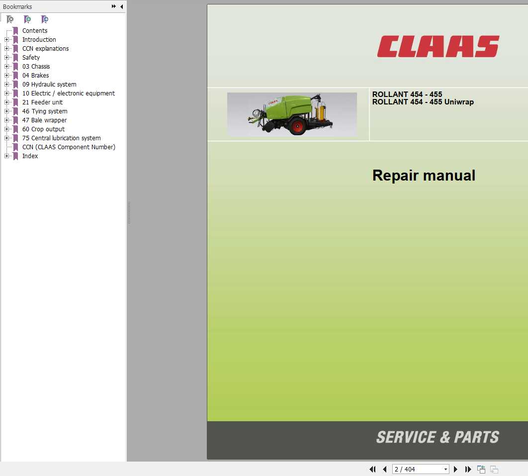 Claas Balers ROLLANT 454 455 ROLLANT 454 455 Uniwrap Repair Manual 1