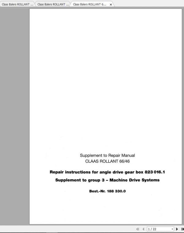 Claas Balers ROLLANT 46 66 Repair Manuals 3