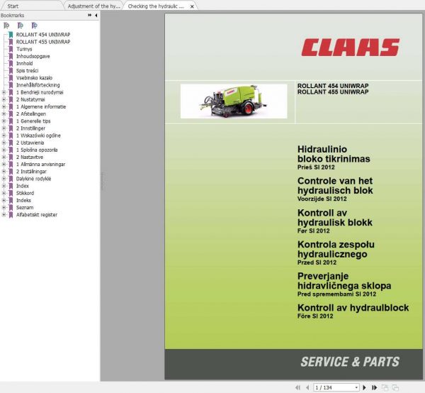 Claas Balers Rollant 454 Uniwrap Rollant 455 Uniwrap Service Parts Manual 1
