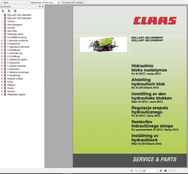 Claas Balers Rollant 454 Uniwrap Rollant 455 Uniwrap Service Parts Manual 2