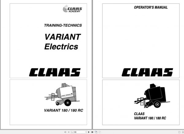 Claas Balers VARIANT 180 180RC Electrics System Operators Manual 1