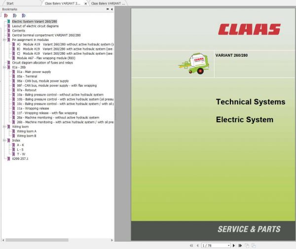 Claas Balers VARIANT 260 280 Electric Hydraulic System 1