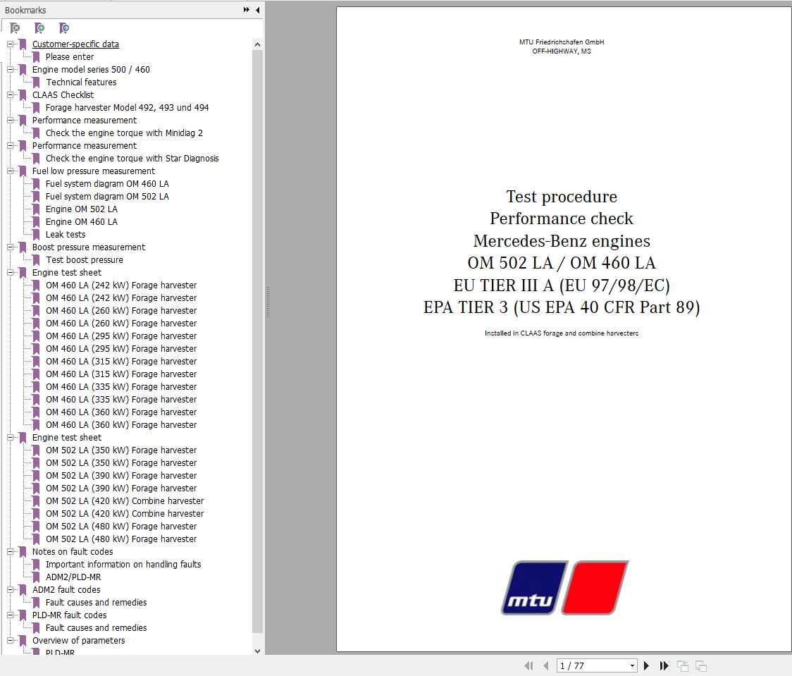 Claas Combine Forage Harvesters OM 502 LA OM 460 LA Inspection Protocol Repair Manual 1
