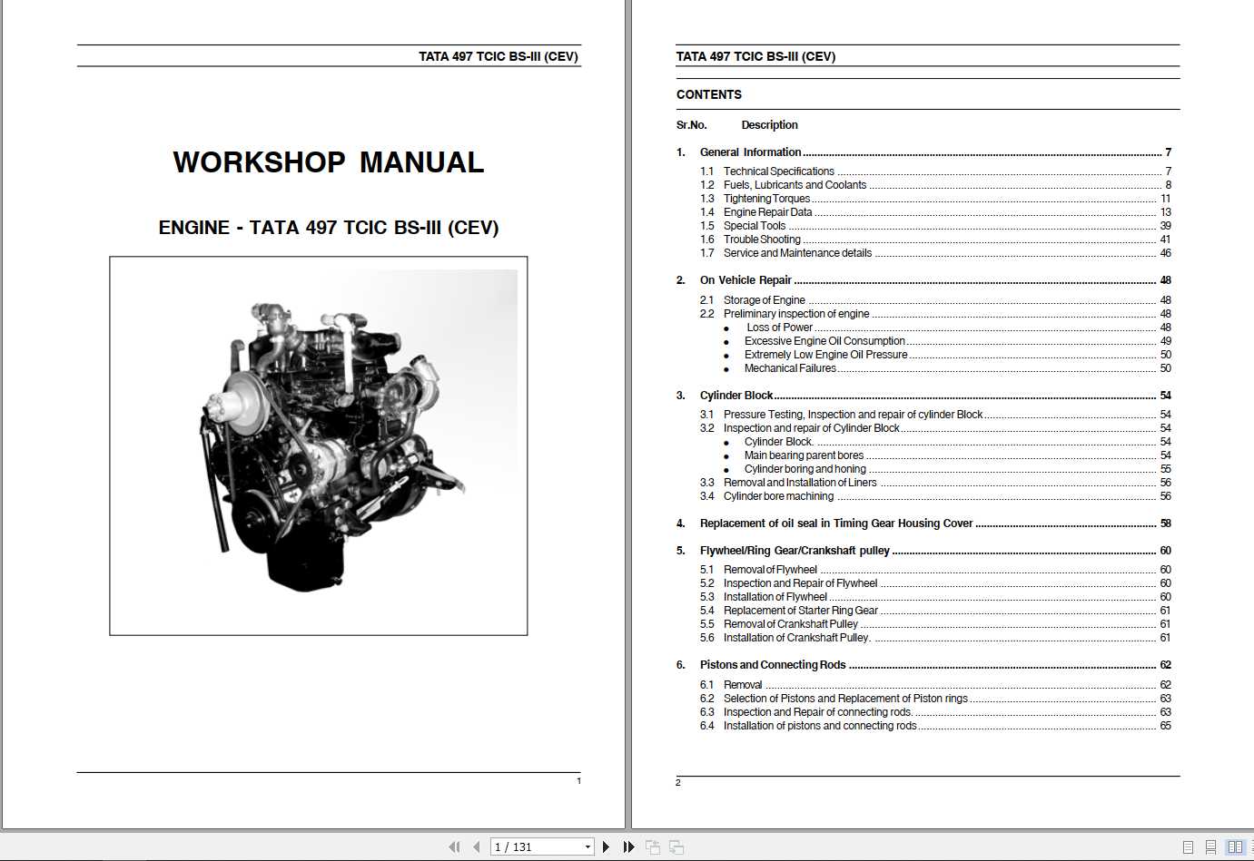Claas Combine Harvester Engine TATA 497 TCIC BS II CEV Repair Manual 1