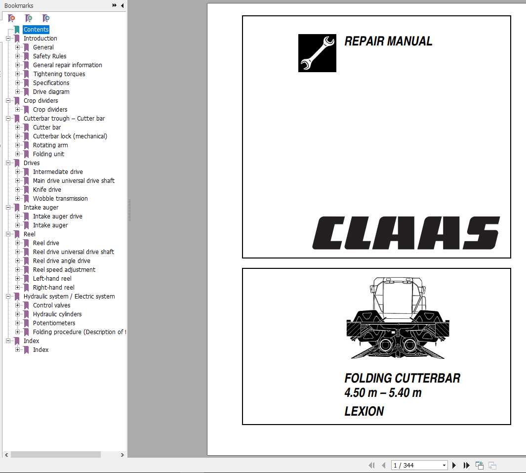 Claas Combine Harvester Header FOLDING CUTTERBAR 4.50m 5.40m Repair Manual 1