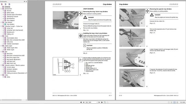 Claas Combine Harvester Header FOLDING CUTTERBAR 4.50m 5.40m Repair Manual 2