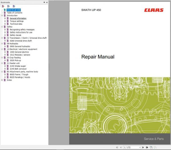 Claas Combine Harvester Header SWATH UP 450 Repair Manual 1