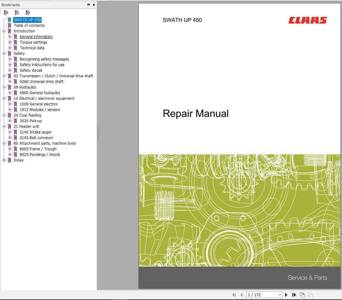 Claas Combine Harvester Header SWATH UP 450 Repair Manual 1