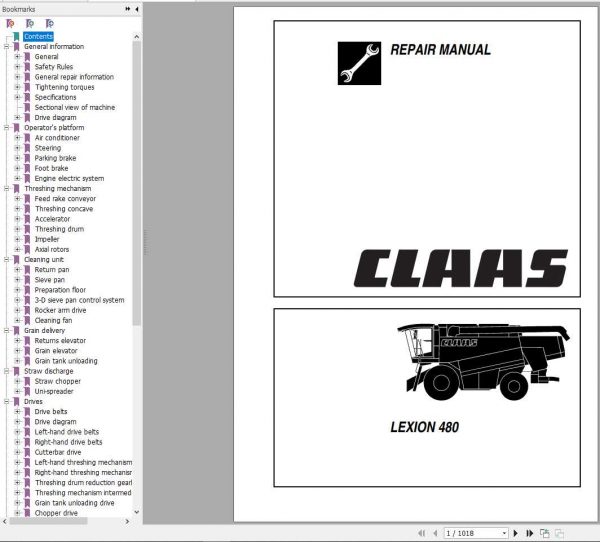 Claas Combine Harvester LEXION 480 EN Repair Manual 1