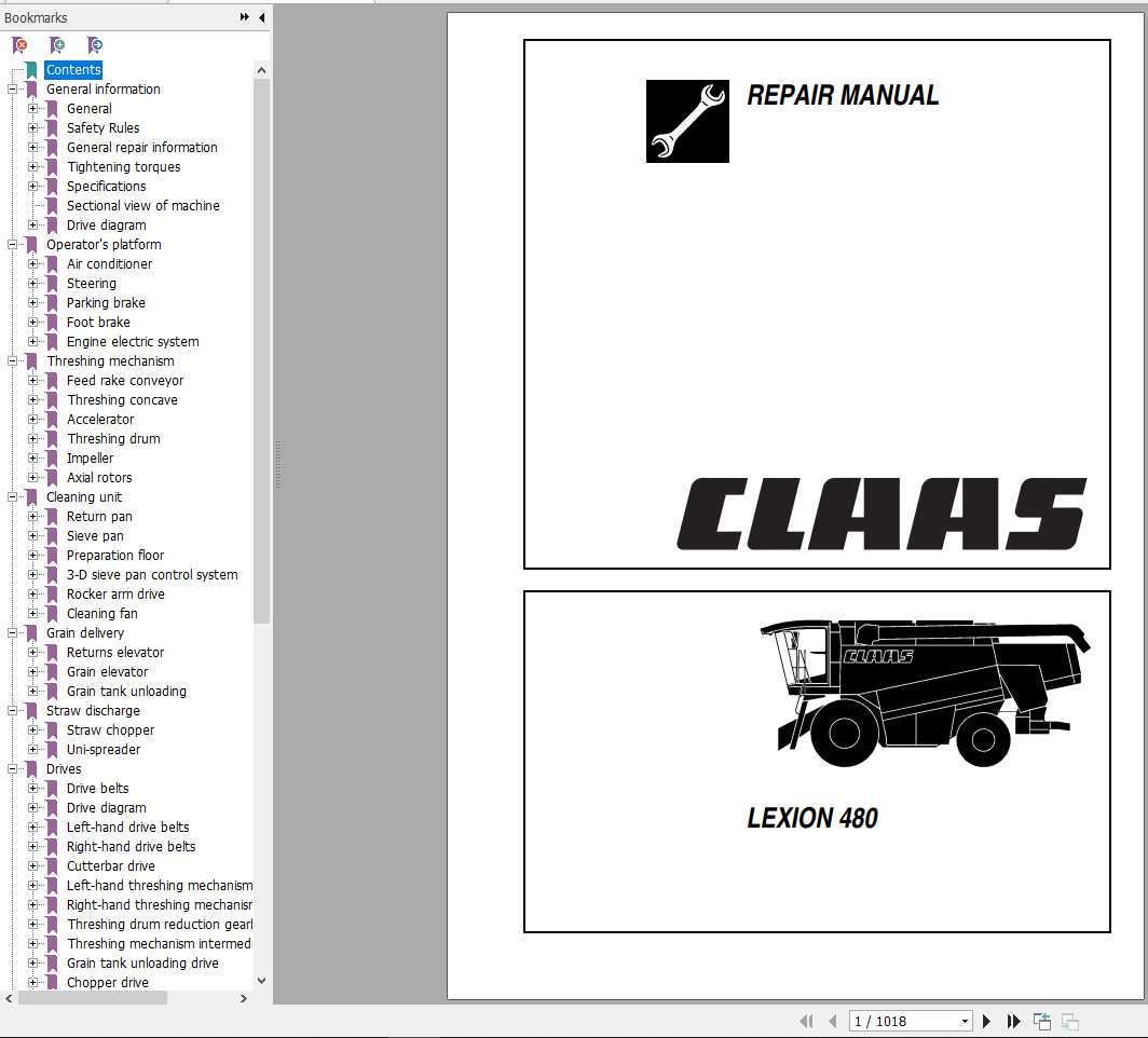Claas Combine Harvester LEXION 480 EN Repair Manual 1