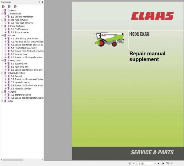Claas Combine Harvester LEXION 560 510 600 570 Repair Manual Supplement 1