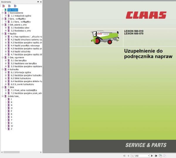 Claas Combine Harvester LEXION 560 510 LEXION 600 570 Repair Manual PL 1