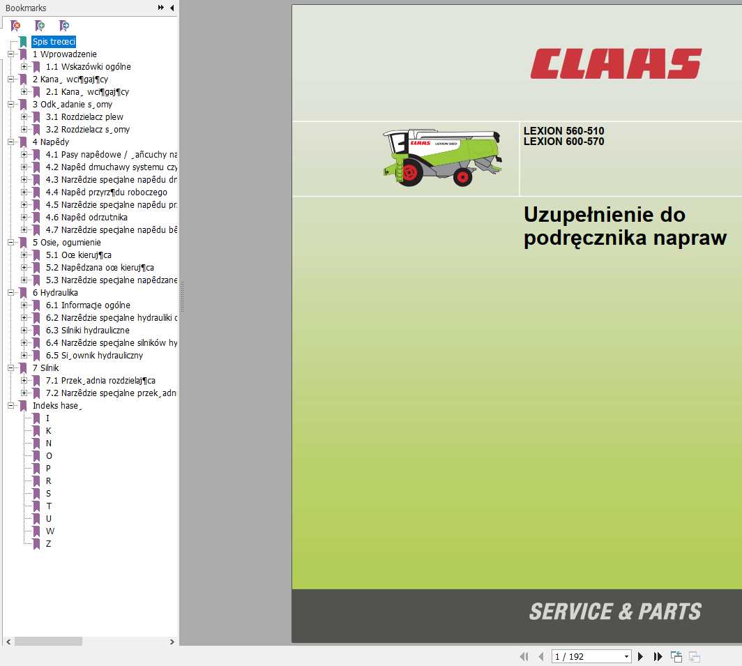 Claas Combine Harvester LEXION 560 510 LEXION 600 570 Repair Manual PL 1