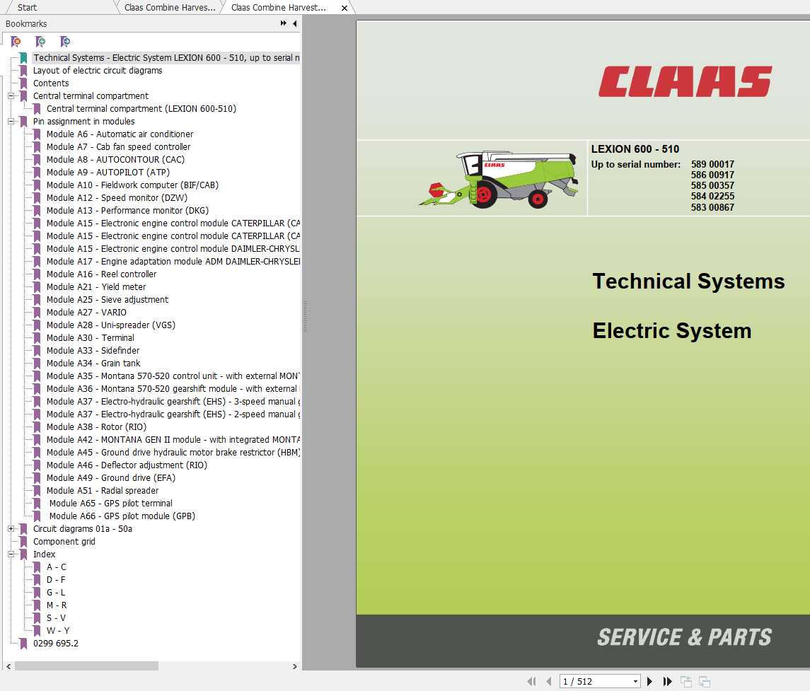 Claas Combine Harvester LEXION 600 510 Electric System 1