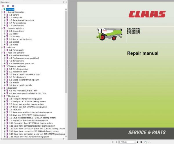 Claas Combine Harvester LEXION 600 580 570 Repair Manual 1