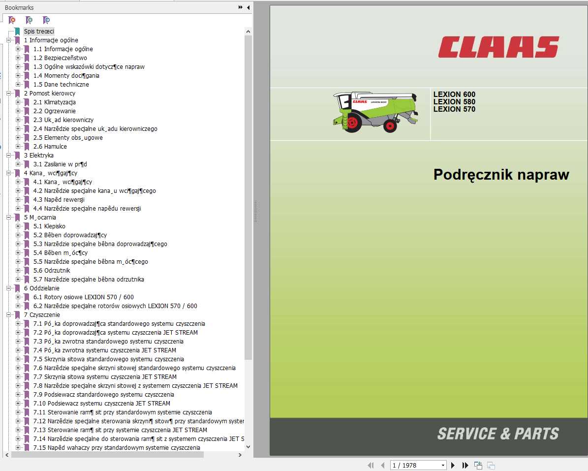 Claas Combine Harvester LEXION 600 580 570 Repair Manual PL 1