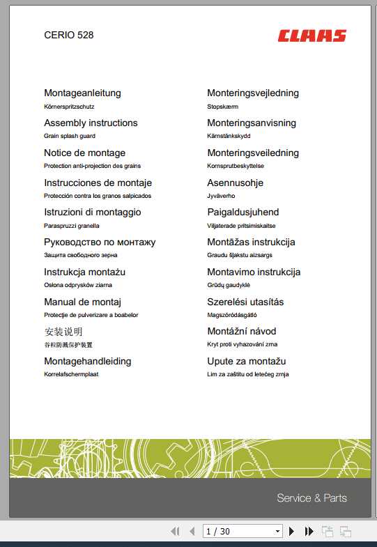 Claas Combines CERIO 528 Fitting Instruction FR DE EN RU 1