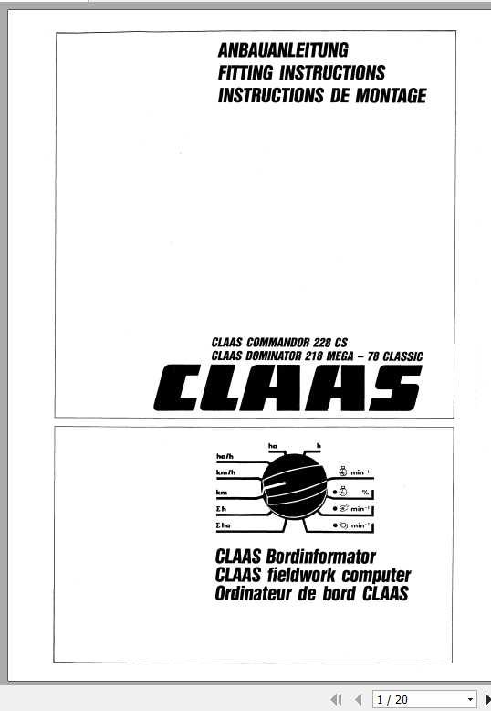 Claas Combines COMMANDOR Dominator Fitting Instruction FR DE EN RU 1