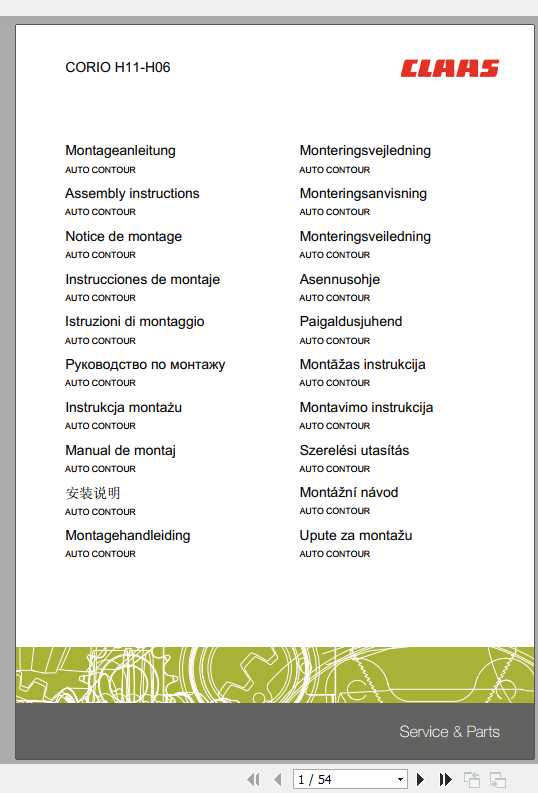 Claas Combines CORIO H10 H08 H07 H11 H06 Fitting Instruction FR DE EN RU 2