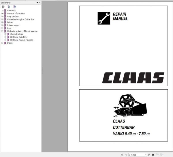 Claas Combines CUTTERBAR VARIO 5.40 m 7.50 m Repair Manual 1