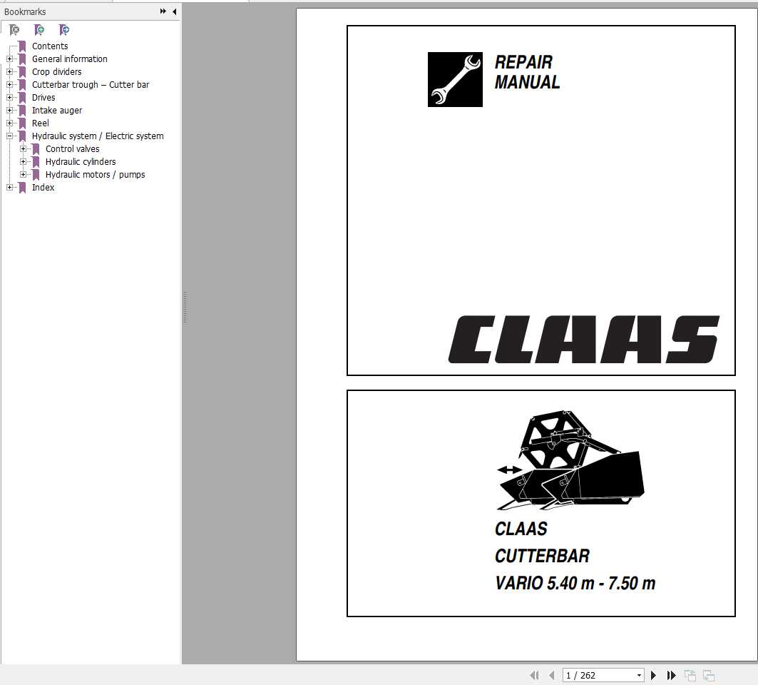 Claas Combines CUTTERBAR VARIO 5.40 m 7.50 m Repair Manual 1