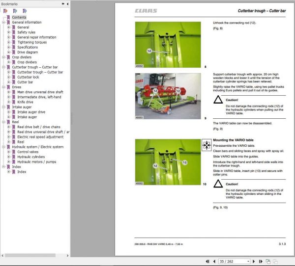 Claas Combines CUTTERBAR VARIO 5.40 m 7.50 m Repair Manual 2