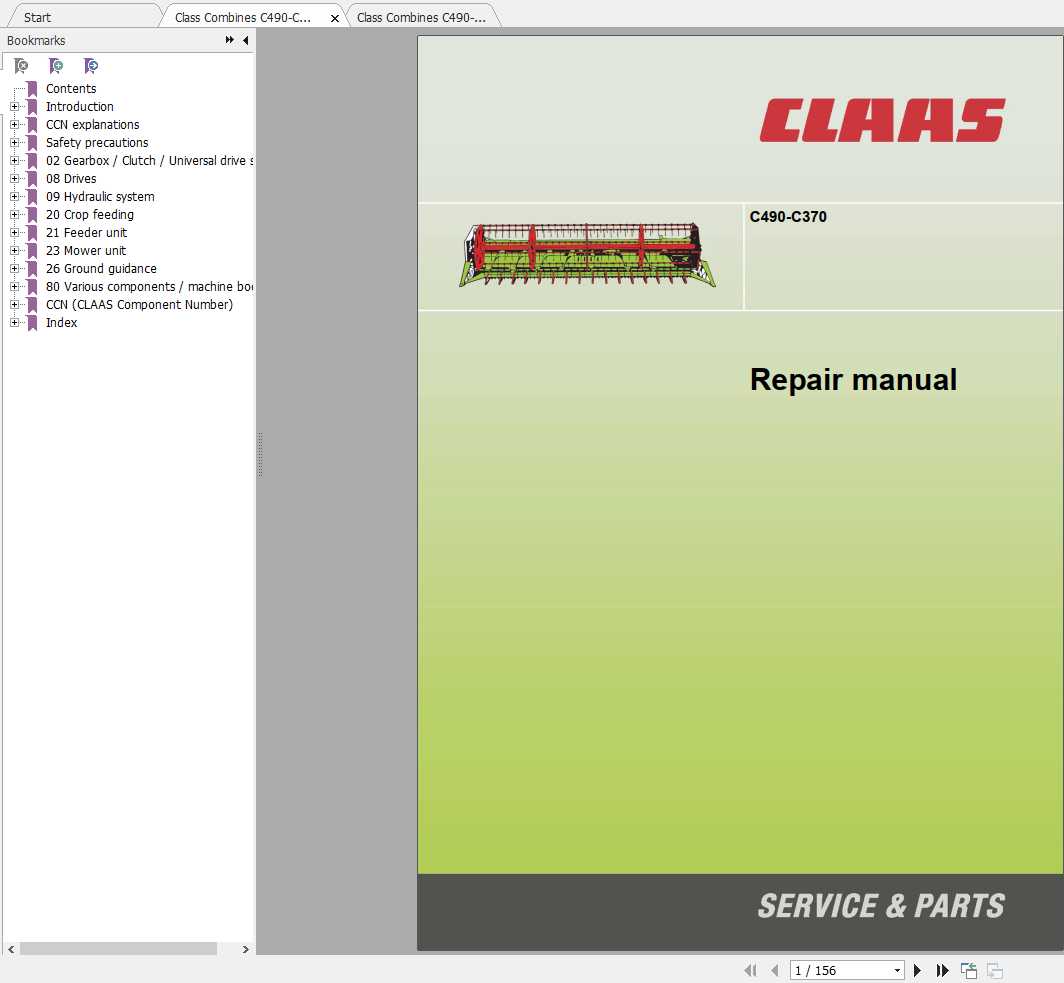 Claas Combines Harvester Header C490 C370 Repair Manuals 1