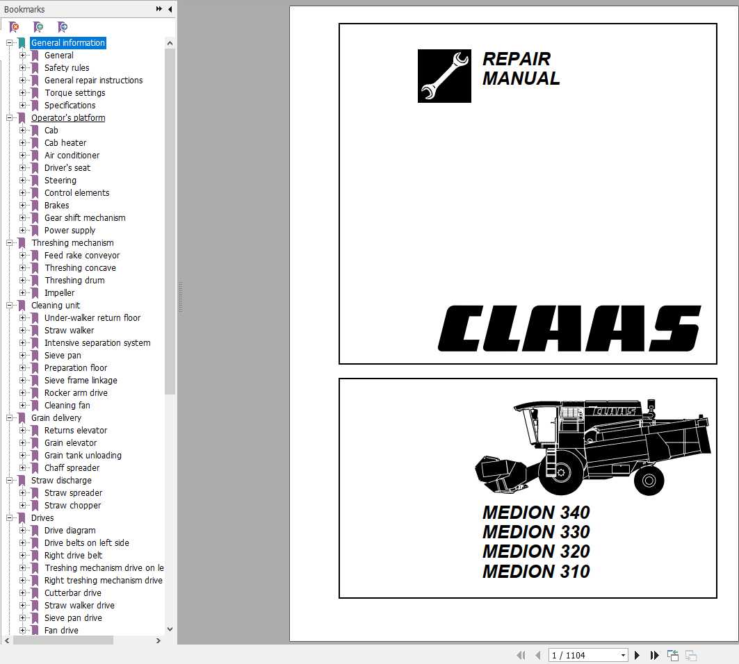 Claas Combines Harvester MEDION 340 330 320 310 EN Repair Manual 1