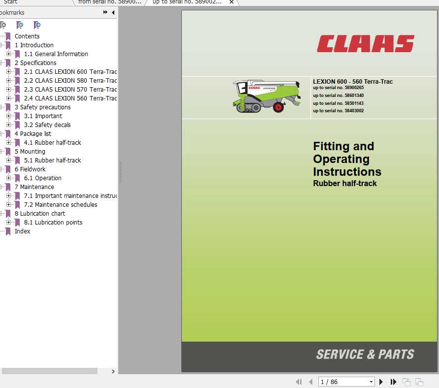 Claas Combines LEXION 600 560 Terra Trac Fitting Instruction 1