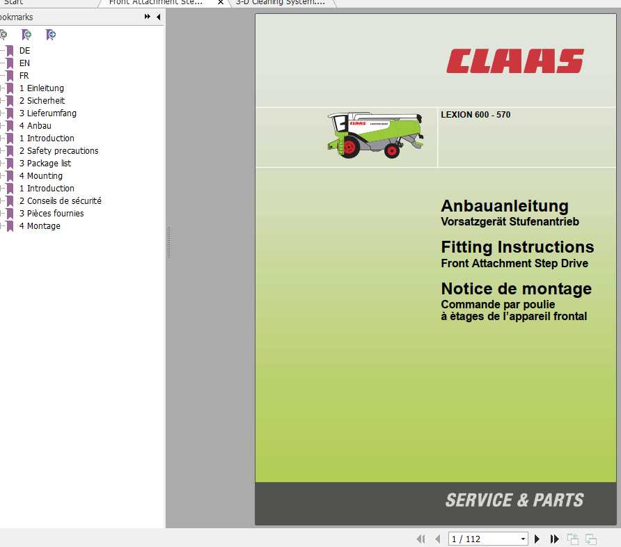 Claas Combines LEXION 600 570 Fitting Instruction FR DE EN RU 1