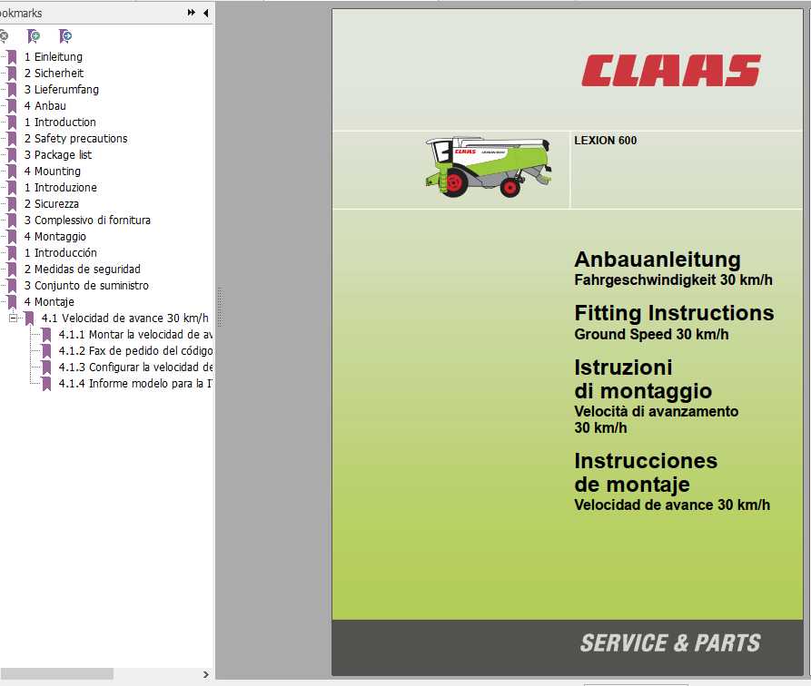 Claas Combines LEXION 600 Fitting Instruction FR DE EN RU 1